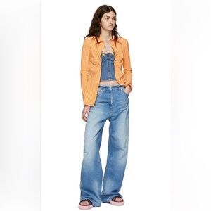 MSGM Blue Distressed Jeans Slouchy Wide Leg Size 26